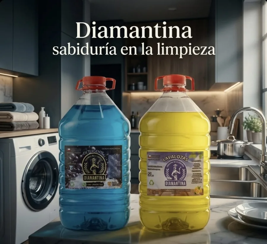 Productos Diamantina junto a la lavadora y el lavaplatos de un hogar